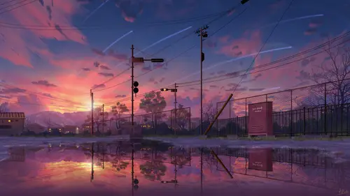 3840x2160 Desktop 动漫二次元 Wallpaper - 日落黄昏动漫街道