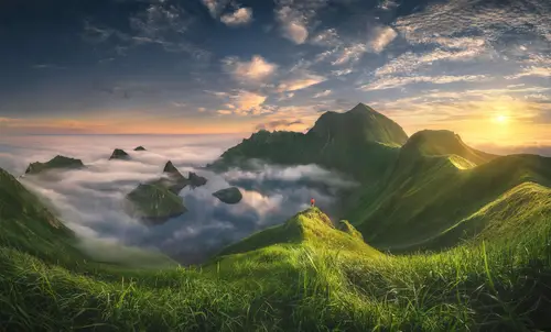 6798x4096 Desktop 自然风景 Wallpaper - 群山云海日落4K电脑壁纸