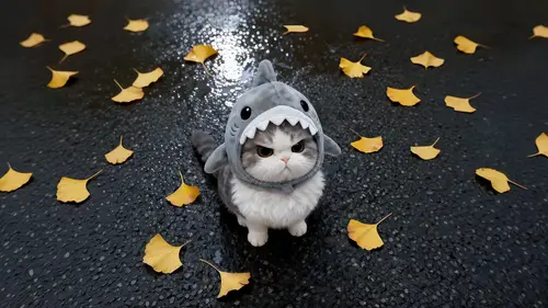3840x2160 Desktop Wallpaper - 鲨鱼装扮的可爱萌猫