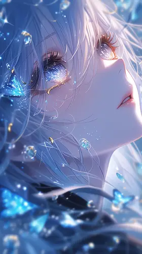 1632x2912 Mobile 动漫二次元 Wallpaper - 蓝调二次元少女肖像