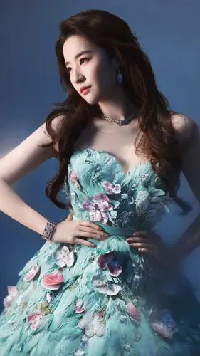 2160x3840 Mobile 人像摄影 Wallpaper - 女神刘亦菲薄荷绿礼服写真