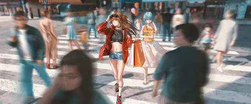 6287x2600 Ultrawide Wallpaper - 潮流都市少女动漫斑马线4K超宽屏壁纸