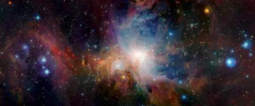 3840x1600 Ultrawide Wallpaper - 蓝白星云与红褐尘埃星空超宽屏壁纸