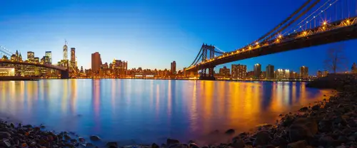 3840x1600 Ultrawide Wallpaper - 曼哈顿夜景桥梁水面倒影超宽屏壁纸