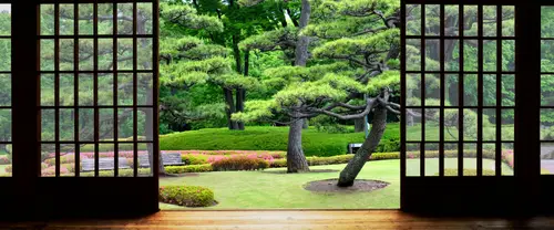 3840x1600 Ultrawide Wallpaper - 日式拉门庭院松树超宽屏壁纸