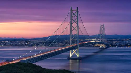 3840x2160 Desktop 城市建筑 Wallpaper - 明石海峡大桥黄昏余晖