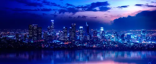 3840x1600 Ultrawide Wallpaper - 蓝色夜景城市天际线超宽屏壁纸