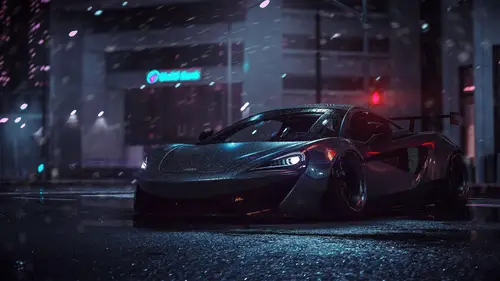 7281x4096 Desktop 汽车超跑 Wallpaper - 迈凯伦超跑雨夜都市4K电脑壁纸