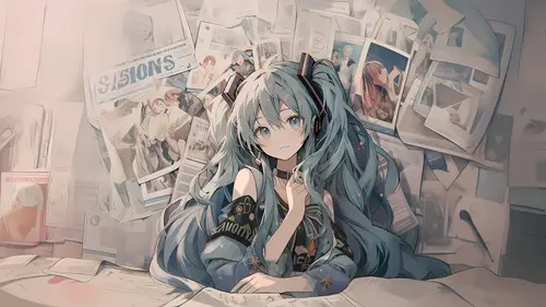 3840x2160 Desktop Wallpaper - 少女与旧报纸唯美插画