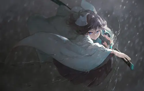 4260x2700 Desktop 动漫二次元 Wallpaper - 雨中持刀少女动漫壁纸