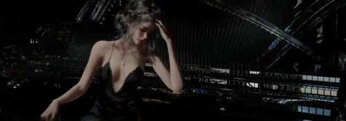 8896x3128 Ultrawide Wallpaper - 黑色吊带裙女子钢琴前超宽屏4K壁纸