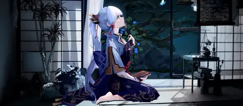9500x4155 Ultrawide Wallpaper - Kamisato Ayaka Traditional Room 4K Ultrawide Anime Wallpaper