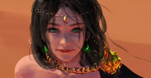 7902x4096 Desktop Wallpaper - 绿瞳黑发女子数字艺术4K电脑壁纸