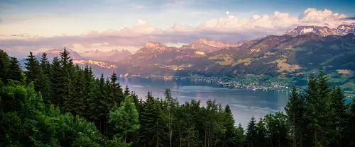 3840x1600 Ultrawide Wallpaper - 群山湖泊日落晚霞超宽屏壁纸