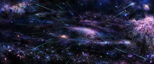 3840x1600 Ultrawide Wallpaper - 紫蓝星云与青绿放射光轨超宽屏壁纸
