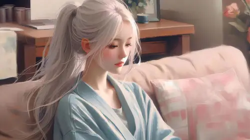 7680x4320 Desktop Wallpaper - 银发少女室内沙发日常 8K 电脑壁纸