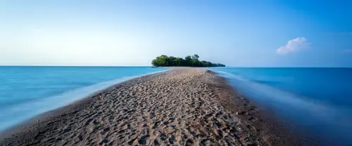 3840x1600 Ultrawide Wallpaper - 晴空碧水沙洲绿树岛屿超宽屏壁纸
