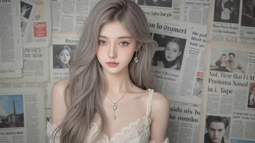 6828x3840 Desktop 动漫二次元 Wallpaper - Beautiful Girl with Silver Hair in Retro Newspaper Style