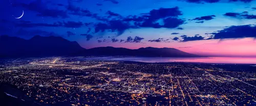3840x1600 Ultrawide Wallpaper - 城市夜景黄昏远山超宽屏壁纸