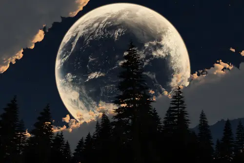 3840x2560 Desktop Wallpaper - Giant Planet and Pine Forest 4K Desktop Wallpaper