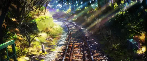 3840x1600 Ultrawide Wallpaper - 动漫森林铁轨阳光超宽屏壁纸