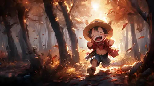 3840x2160 Desktop 动漫二次元 Wallpaper - 林间奔跑的草帽少年